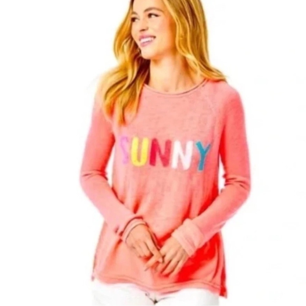 Lilly Pulitzer Danette Sweater Top Colorful SUNNY Intarsia Papaya Punch Color L